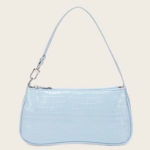 Croc Embossed Blue Baguette Bag